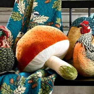 NEW John Derian Large Brown Beaded Mushroom Toadstool Pillow 🪺🍄 Collectible